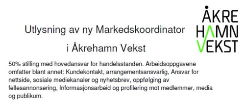 Ledig stilling som Markedskoordinator i Åkrehamn Vekst