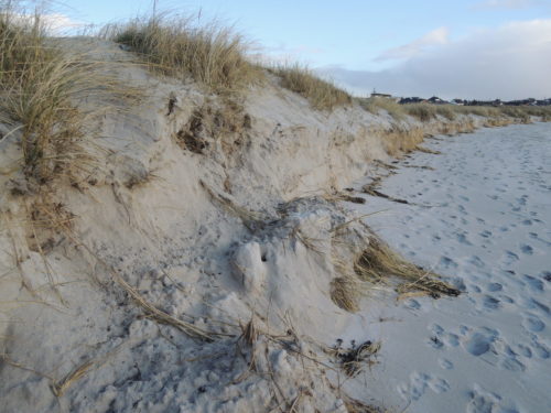Stormen ELSA har gravd ut en del sand på Åkrasanden